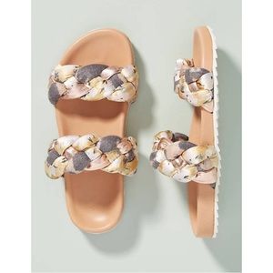 Anthropologie Mae Braided Rose Gold Floral Sandals Slides